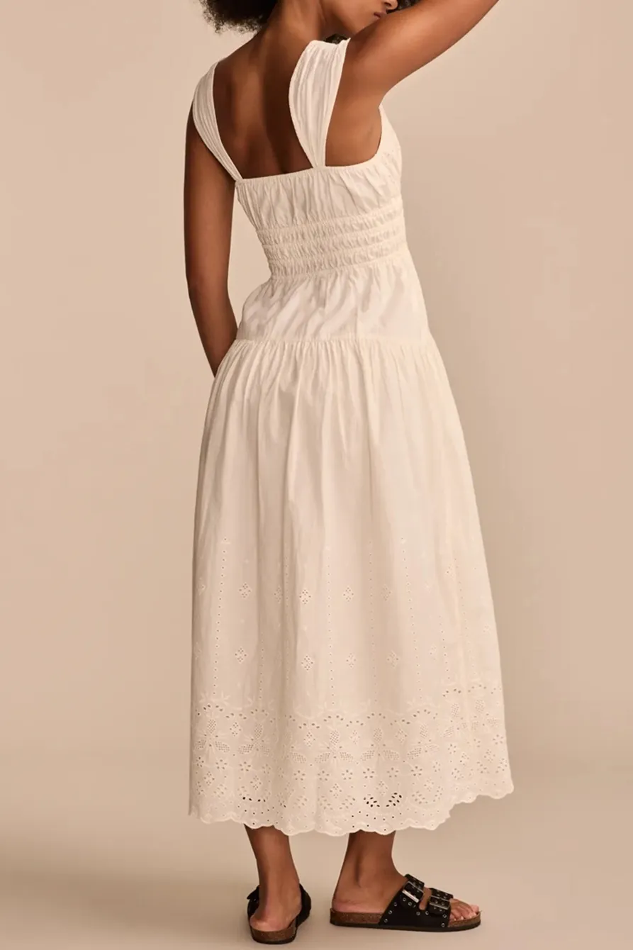 Whisper White Sleeveless Schiffli  Midi Dress