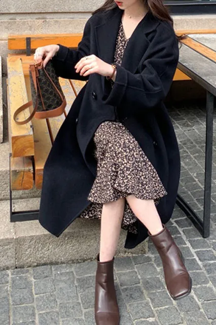 Double Face Faux Woolen Lapel Coat