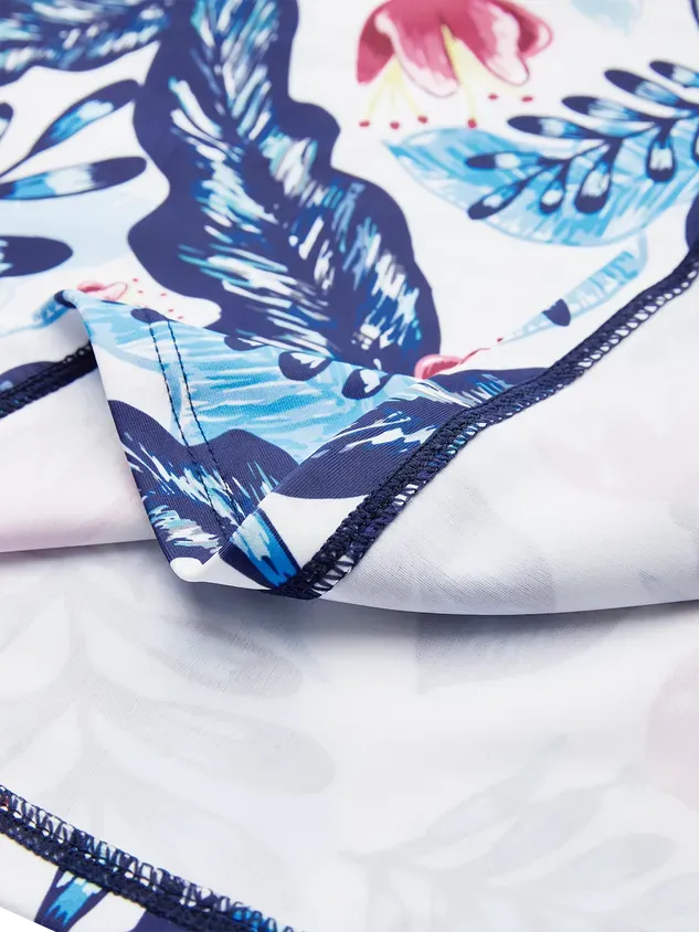 Vacation Floral Printing V neck Tankinis Two-Piece Set