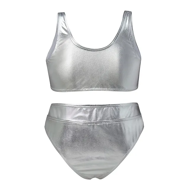 Women's Swimwear One Piece Monokini Bathing Suits Normal Swimsuit Tummy Control Glitter Slim Solid Color Split gold Split silver Siamese gold Siamese silver Bathing Suits Sexy Active Vacation