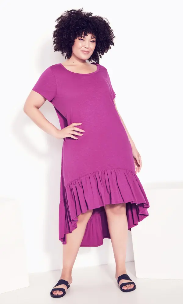 Evans Pink Ruffle Drape Pocket Tunic Dress