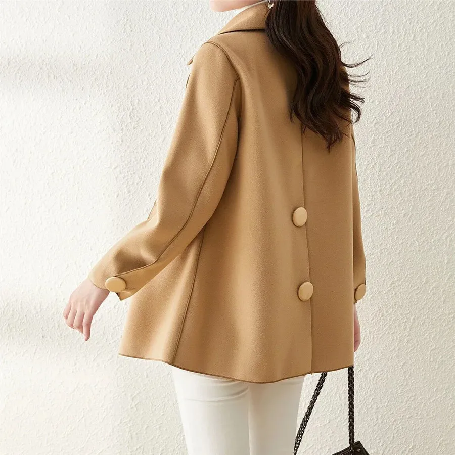 Double Breasted Solid Color Casual Coat