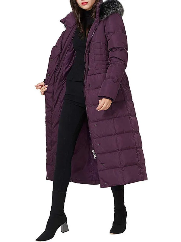 Women's long down jacket with fur hood Fan hip down jacket