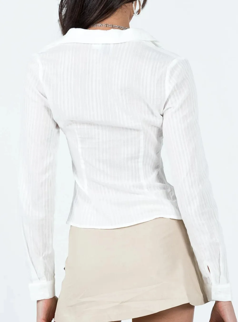 White Pleated Long Sleeve Shirt