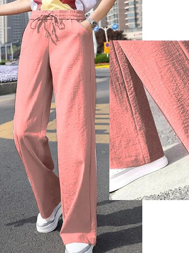 Women's Wide Leg Pants Trousers Baggy Full Length Pocket Baggy Micro-elastic High Waist Fashion Streetwear Street Daily Black White M L Summer Spring