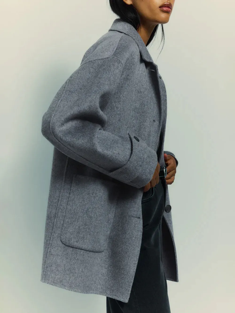 Casual Style Wool Coat Grey Marle