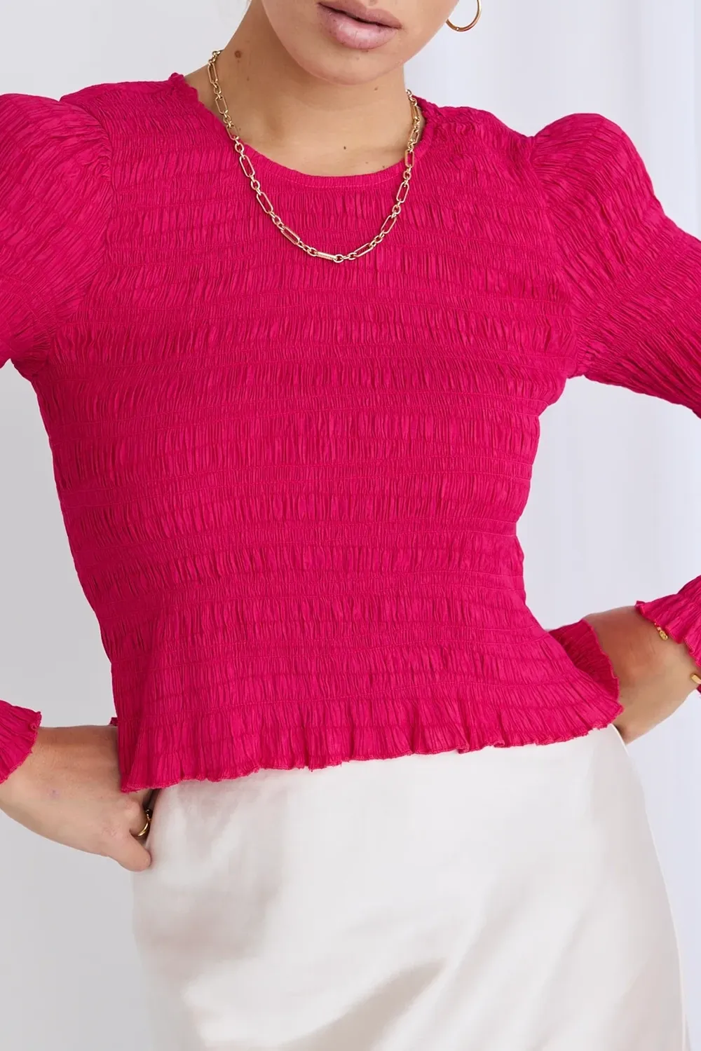 Pink Textured Long - Sleeve Knit Top