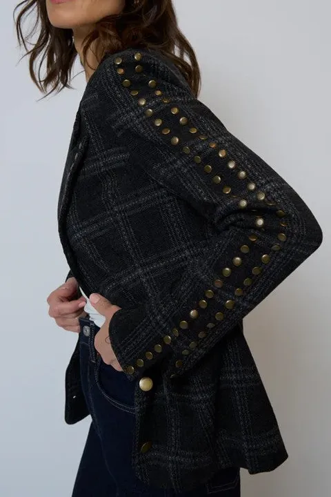 Plaid Studded Buttoned Jacket