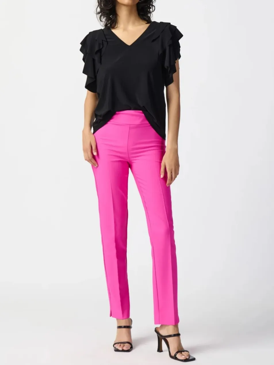 Black Asymmetric Ruffled Blouse