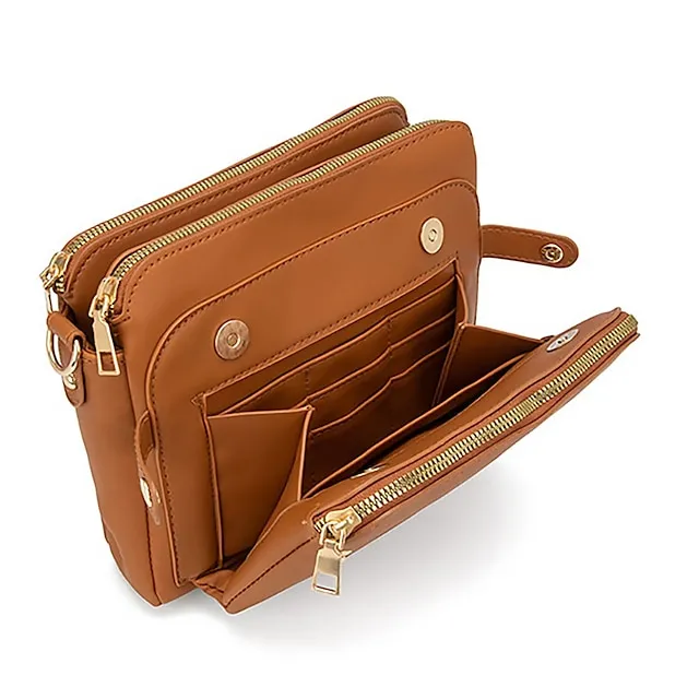 Women's Crossbody Bag Shoulder Bag Satchel PU Leather Shopping Daily Zipper Adjustable Large Capacity Waterproof Solid Color Wine Red Black Brown