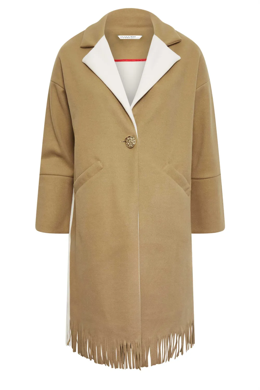 Evans Baptiste Brown Fringed Hem Formal Coat