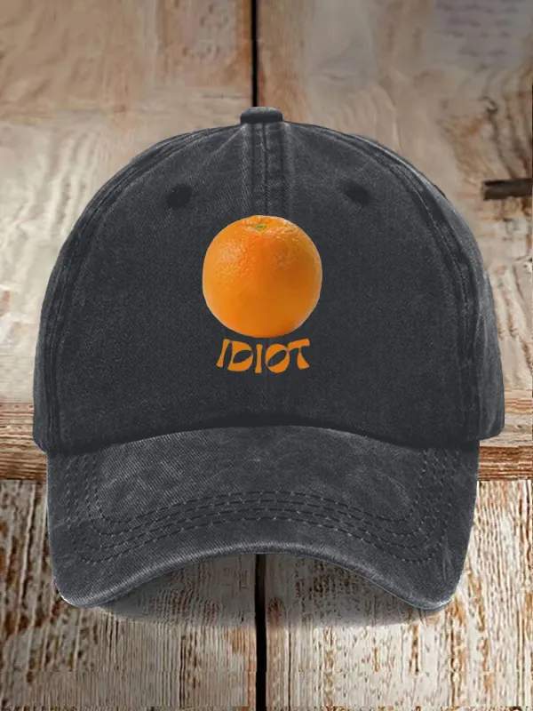 Unisex Orange Fool Washed Cotton Hat