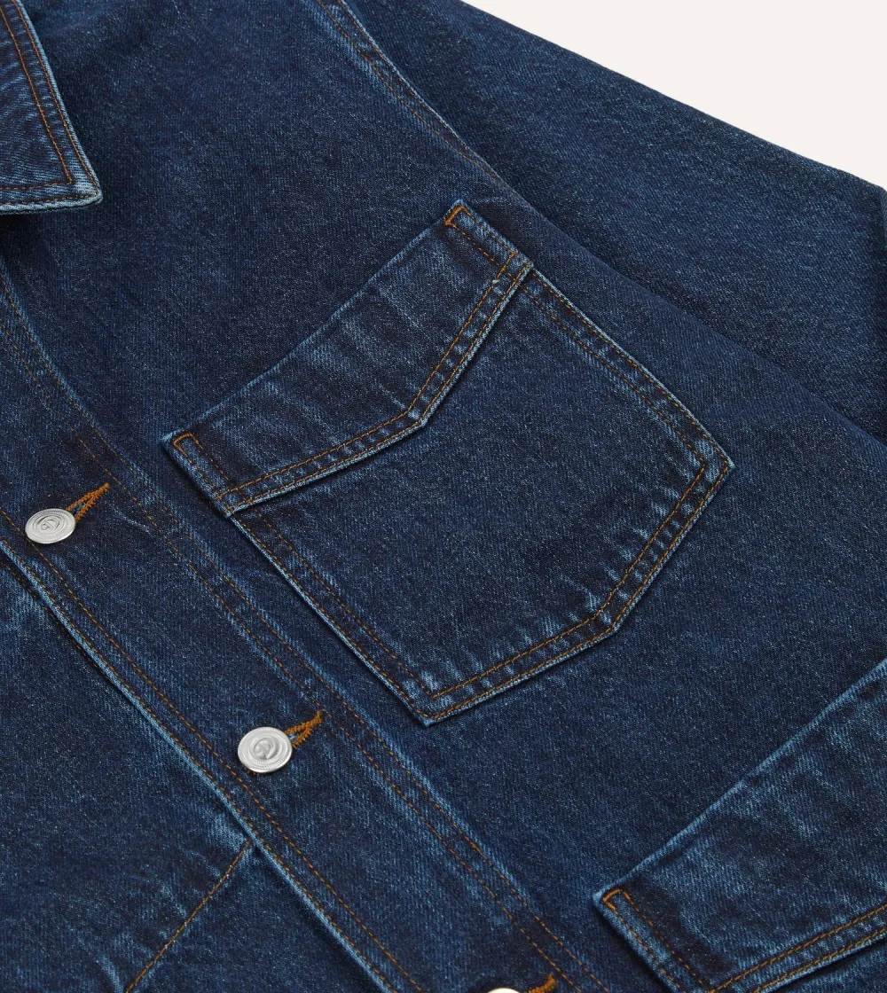 Dark Blue Denim Button Front Jacket