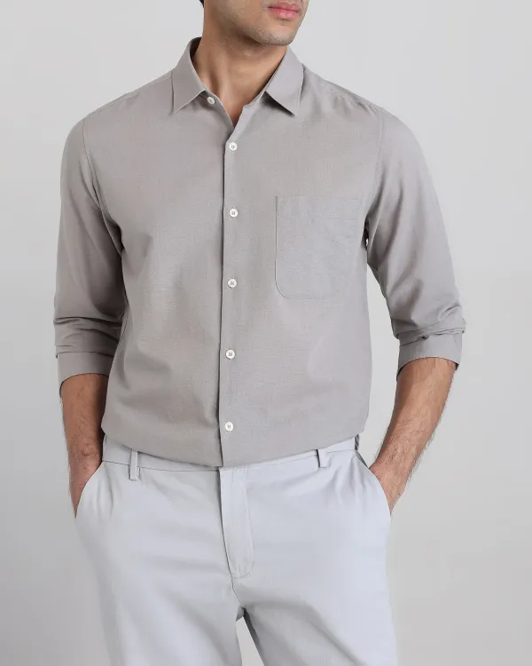 Leisure Simple Daily Slim-Fit Breathable Light Grey Shirt