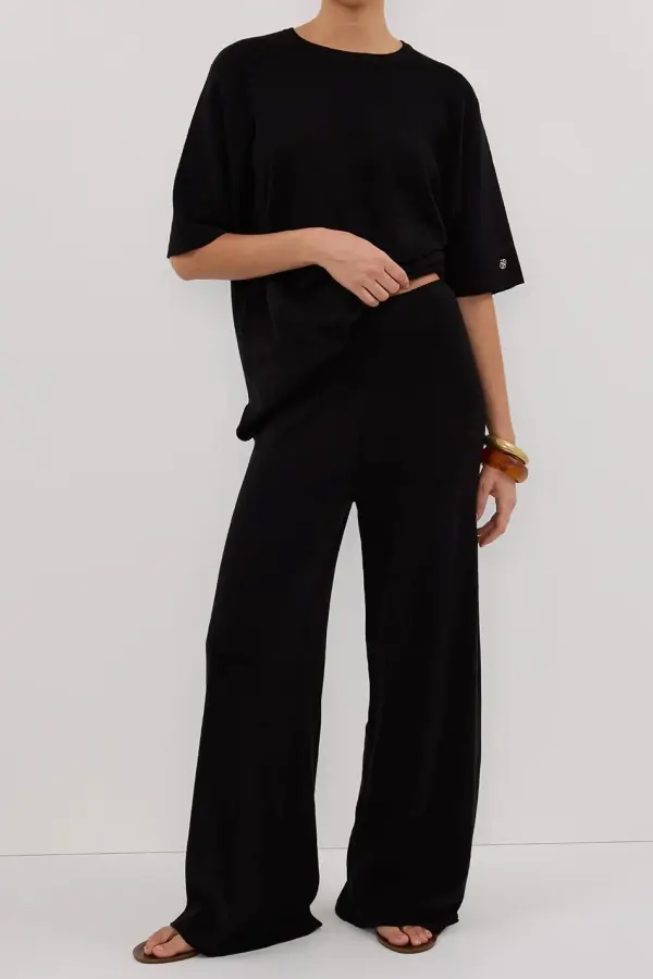 BLACK WIDE LEG KNIT PANT