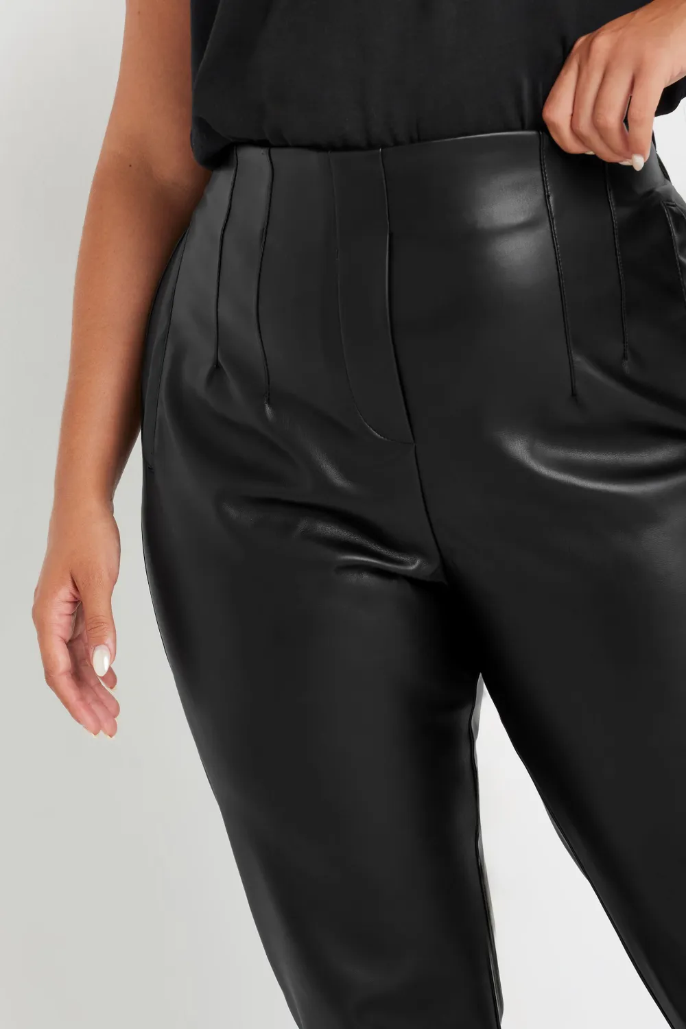 YOURS Curve Black Coated Darted Waist Tapered Trousers