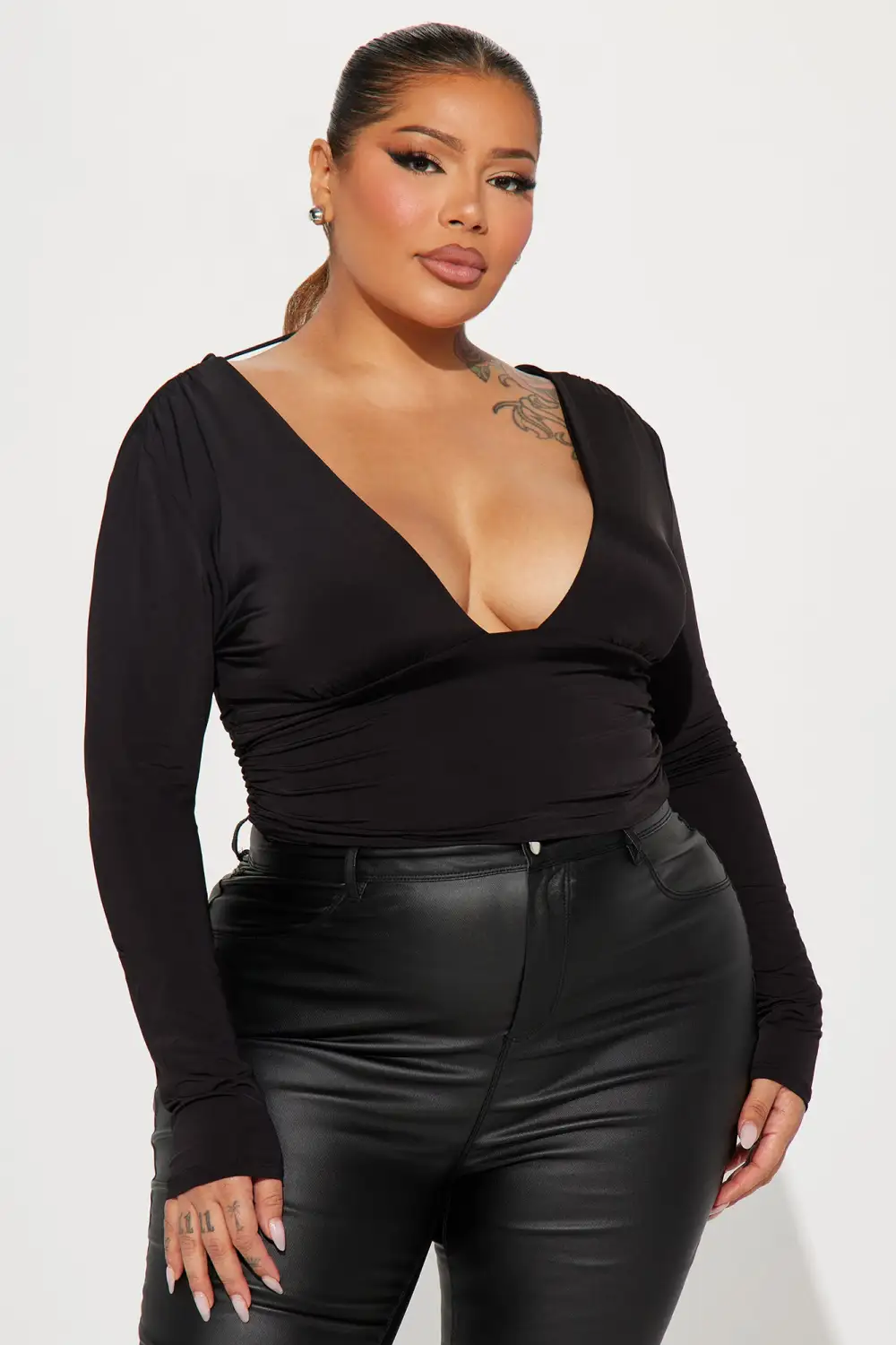 Passion Plunge Neck Top - Black