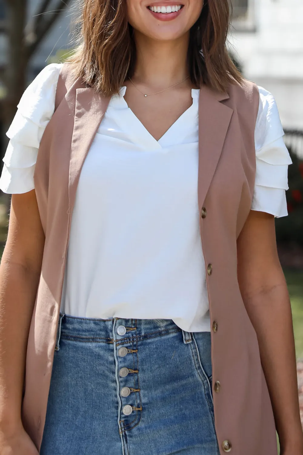 Adorably Captivating Off White Ruffle Sleeve Blouse