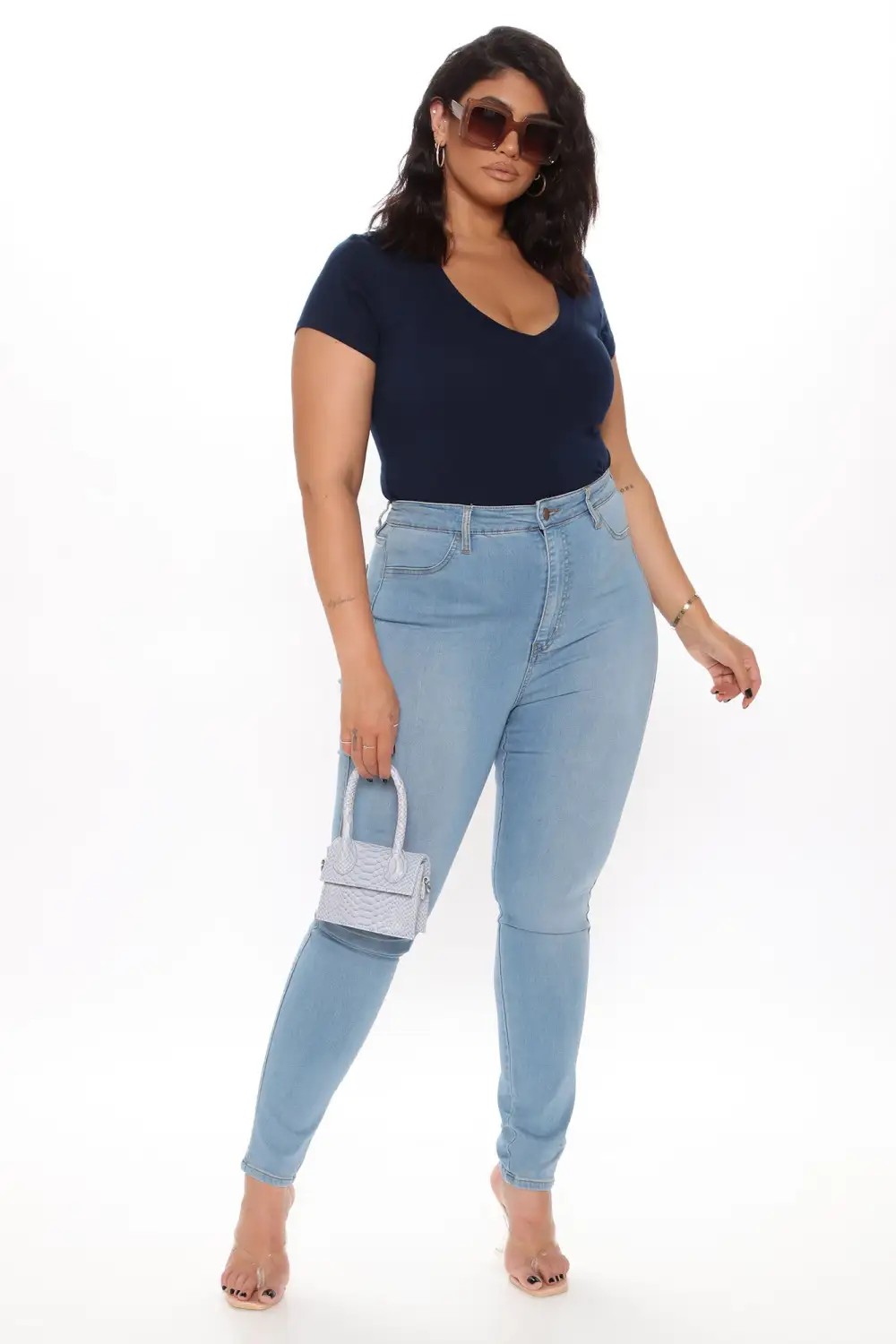 Carla Basic V Tee - Navy