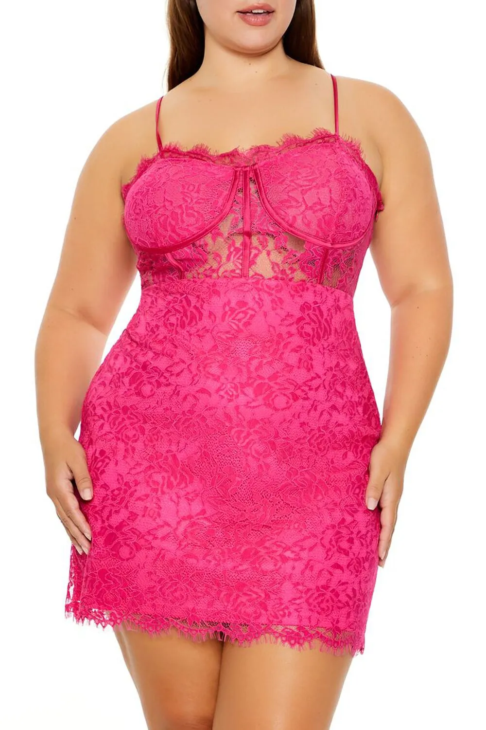 Plus Size Eyelash Lace Mini Dress