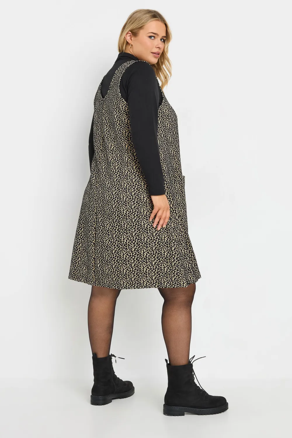 YOURS Curve Grey Check Print Button Through Pinafore Dress