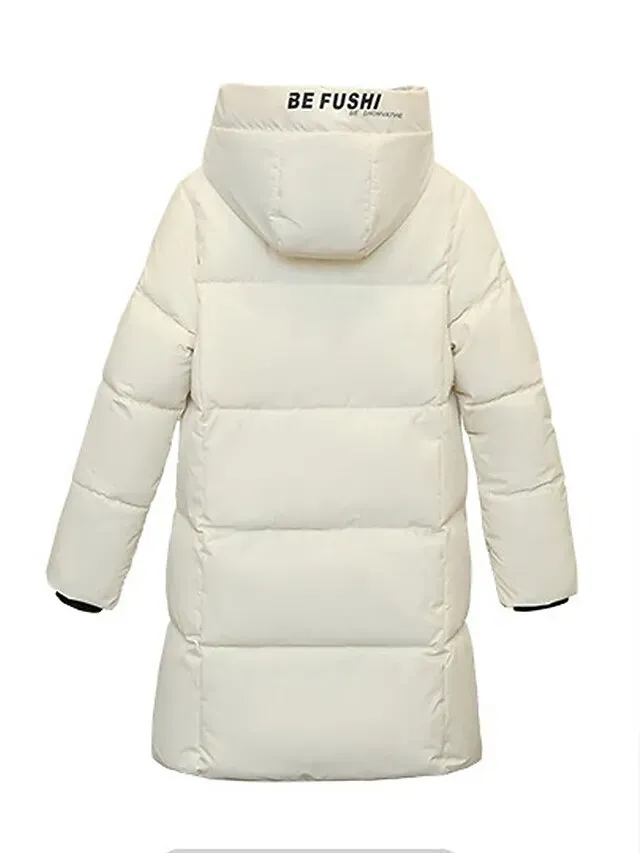 Women's Puffer Jacket Winter Long Parka Windproof Warm with Pocket Full Zip Hoodie Heated Jacket Modern Outdoor Street Khaki Regular Fit Outerwear Long Sleeve