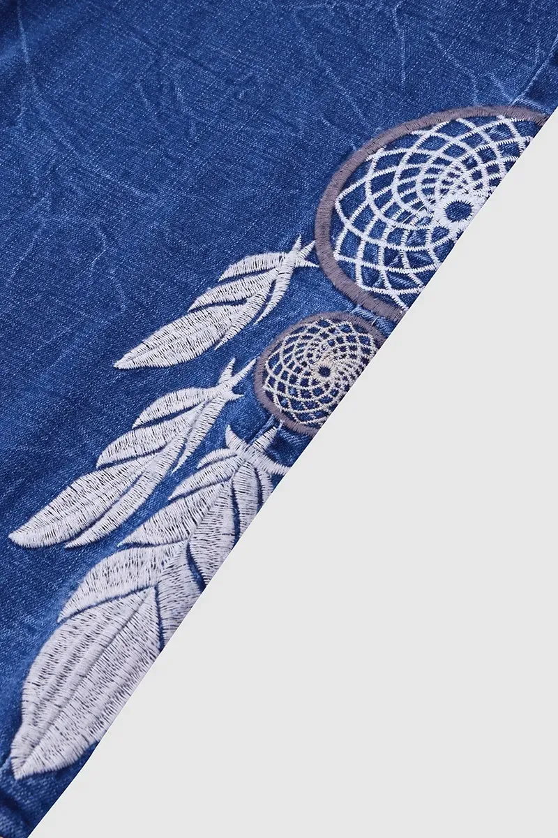 Vintage Feather Pattern Ripped Low Waist Bootcut Jeans