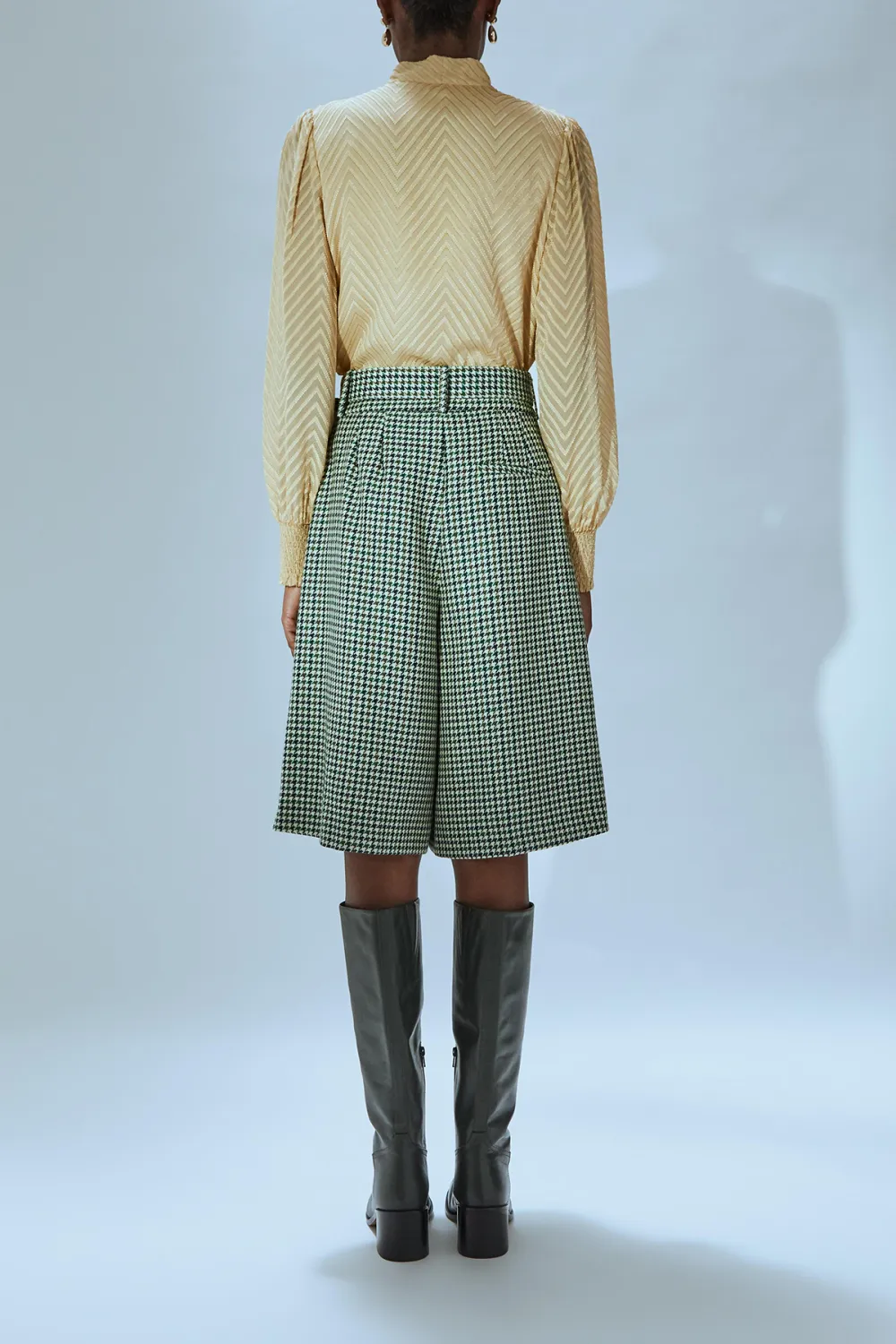 Beige Tie Neck Long Sleeve Textured Blouse