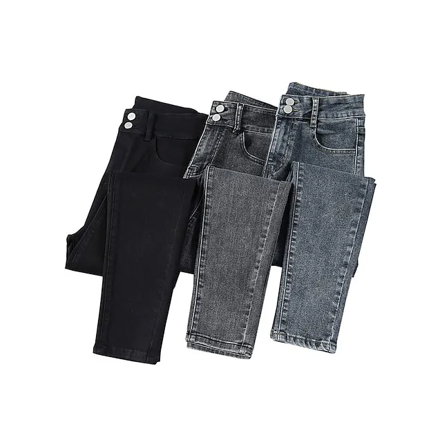 Women's Jeans Straight Denim Plain Basic Classic Retro Standard Spring &  Fall Blue gray Black Blue Grey
