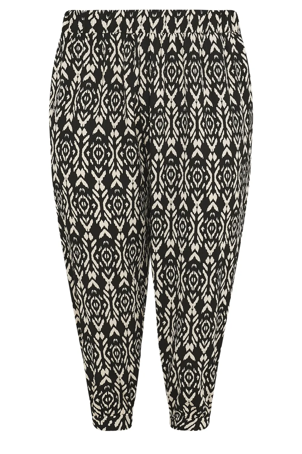 YOURS Curve Yellow Ikat Print Textured Cropped Harem Trousers