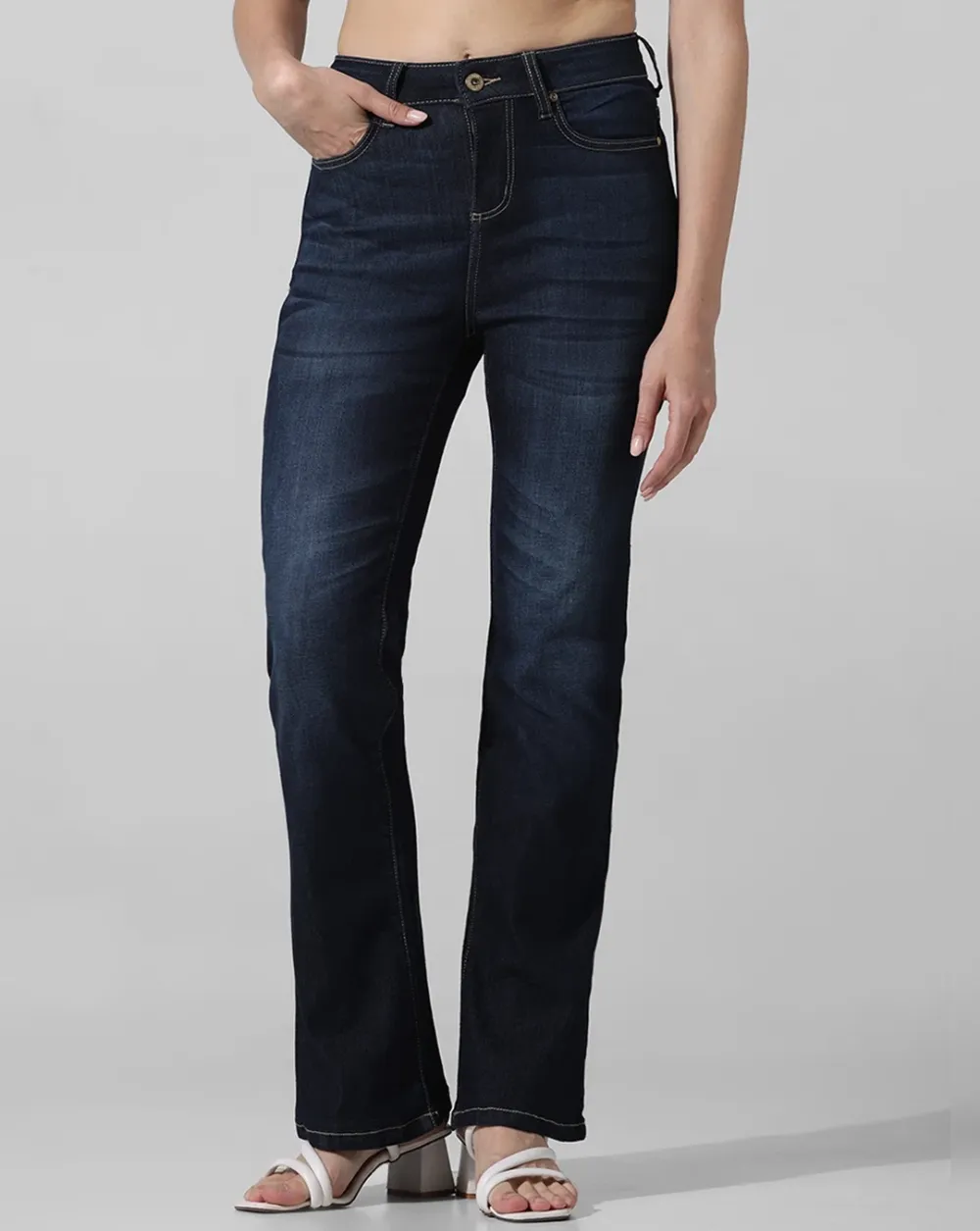 Blue Mid Rise Flared Jeans