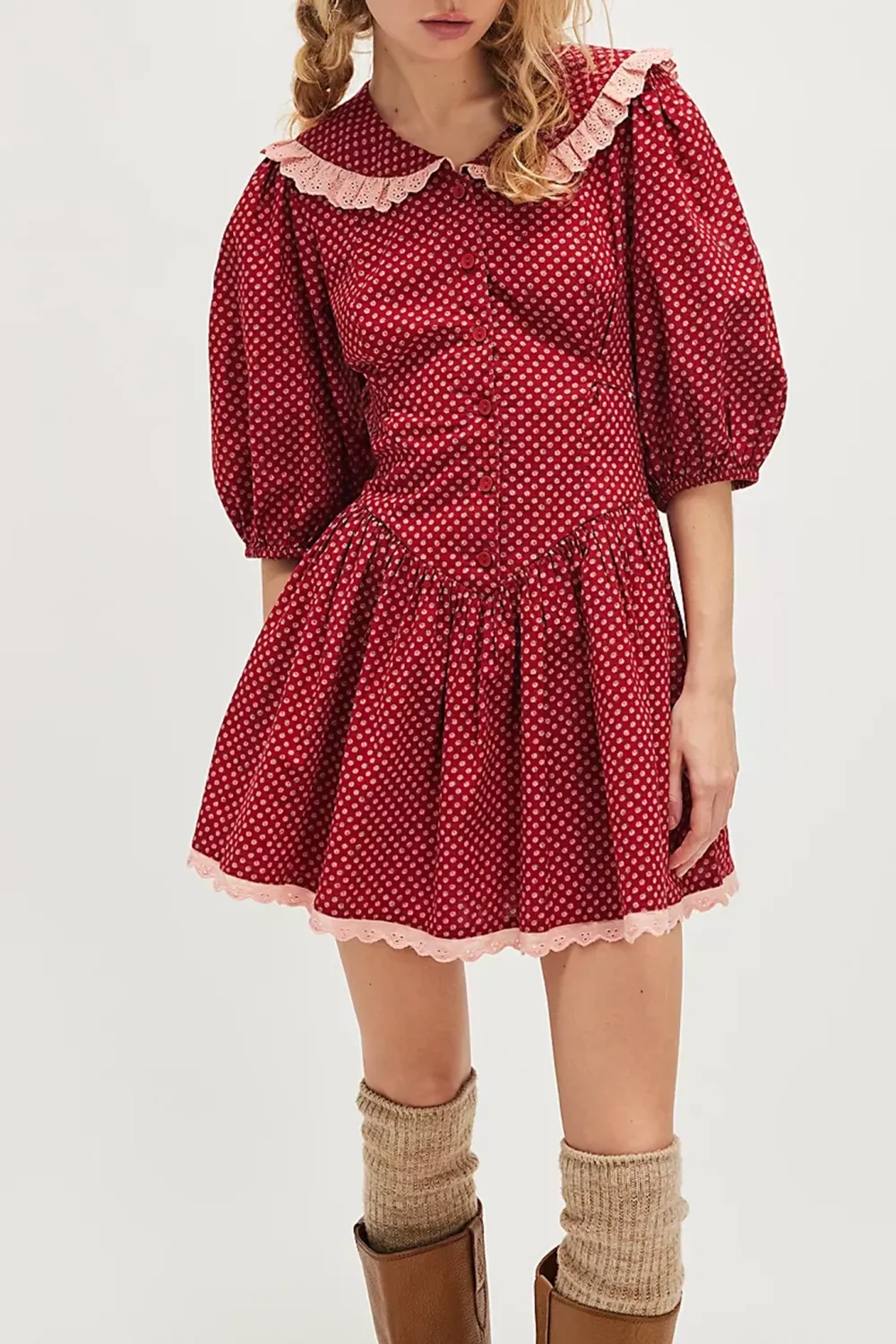 Peter Pan Collar Puff Sleeve Mini Dress