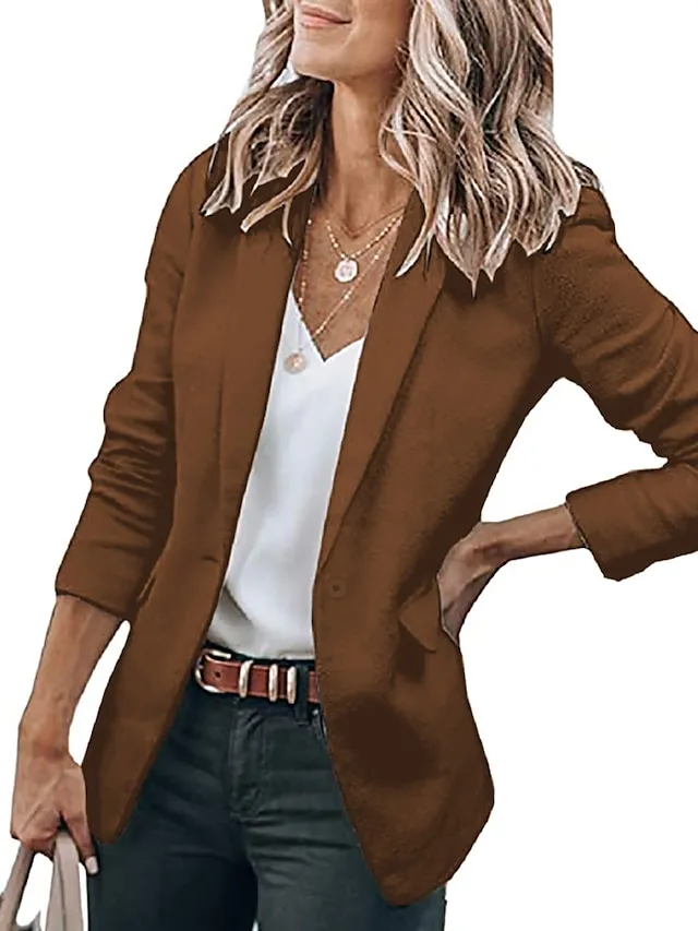 Women's Casual Blazers Clean Fit Fall Open Front Long Sleeve Work Office Jackets Coat claret Dark Grey White Black Blue Traditional / Classic Daily Buttoned Front Turndown Regular Fit S M L XL XXL