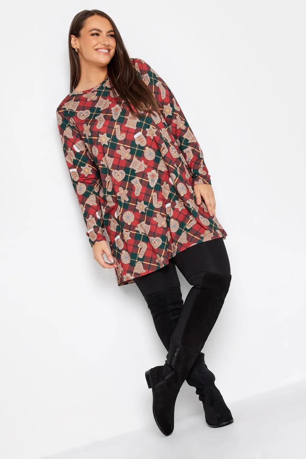 YOURS Curve Black Christmas Print Tunic Top