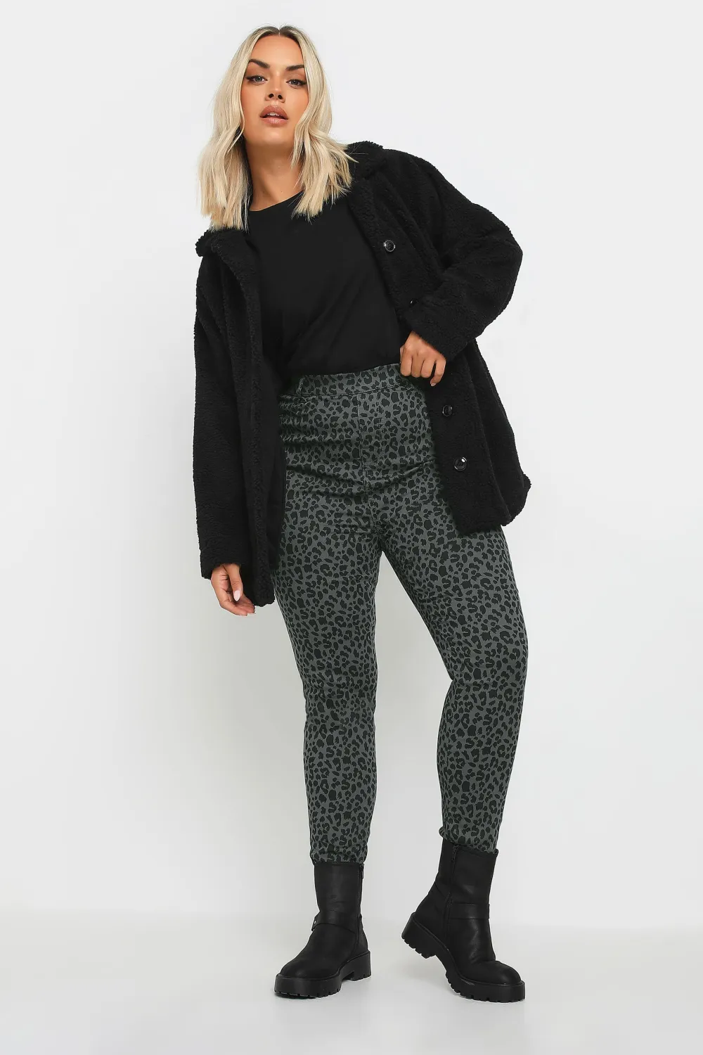 YOURS Curve Grey Leopard Print Jeggings