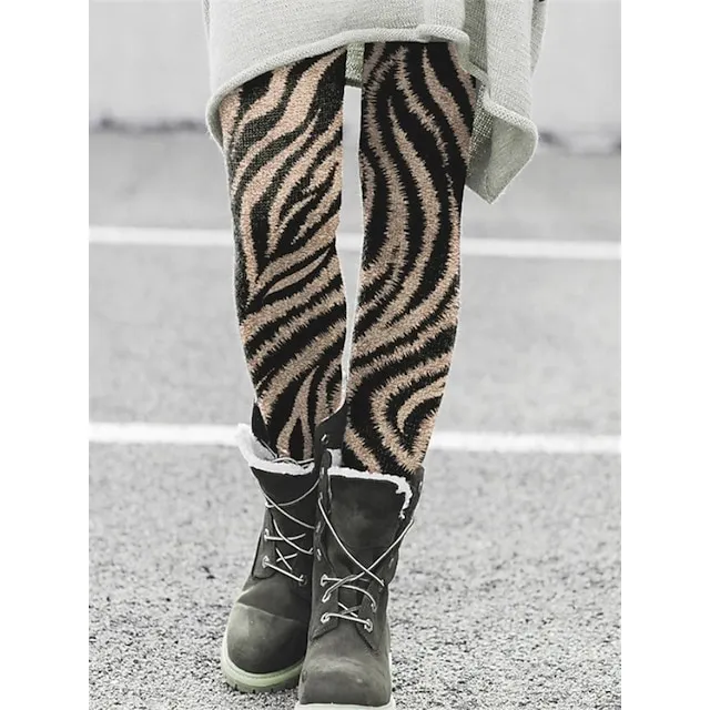 Women's Fleece Lined Leggings Warm Full Length Winter Leggings Print Micro-elastic Mid Waist Fashion Christmas Gifts Christmas Black Yellow S M Winter