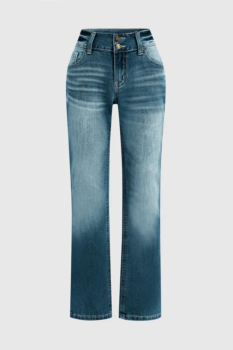 Double Button Mid Waist Bootcut Jeans