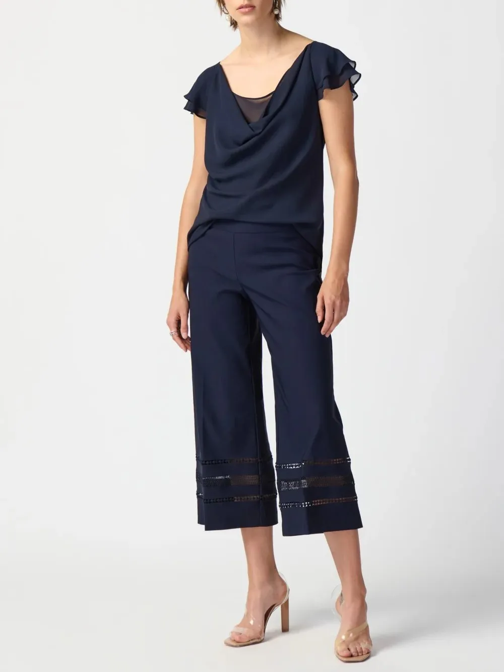 Midnight Blue Cropped Wide - Leg Pants