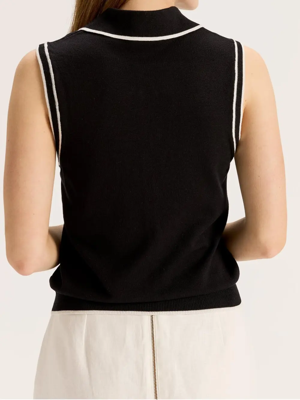 Black Sleeveless Knit Polo Top