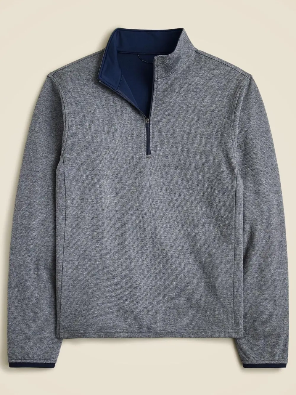 Gray And Navy Quarter Zip Knit Pullover