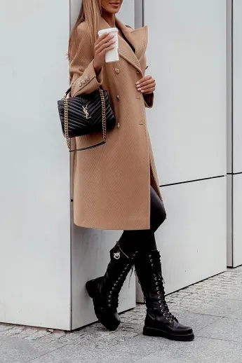 Solid color imitation cashmere medium long coat