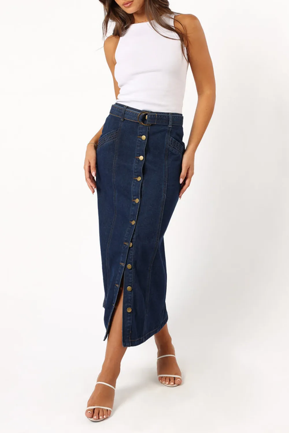 COMFORTABLE MIDI DENIM SKIRT