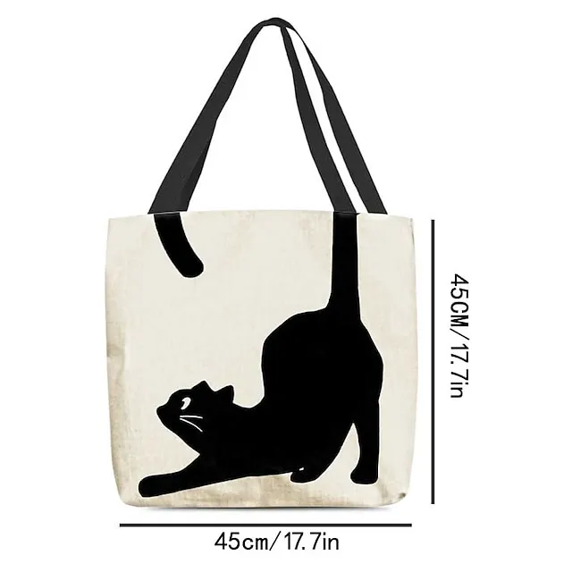 Women's Tote Shoulder Bag Canvas Tote Bag Customize Oxford Cloth Shopping Holiday Print Large Capacity Foldable Lightweight Cat Black / Red Custom Print White