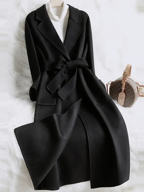 Women's Winter Coat Coat Warm Breathable Outdoor Daily Wear Vacation Going out Pocket With Belt Single Breasted Turndown Active Fashion Comfortable Street Style Solid Color Regular Fit Outerwear Long