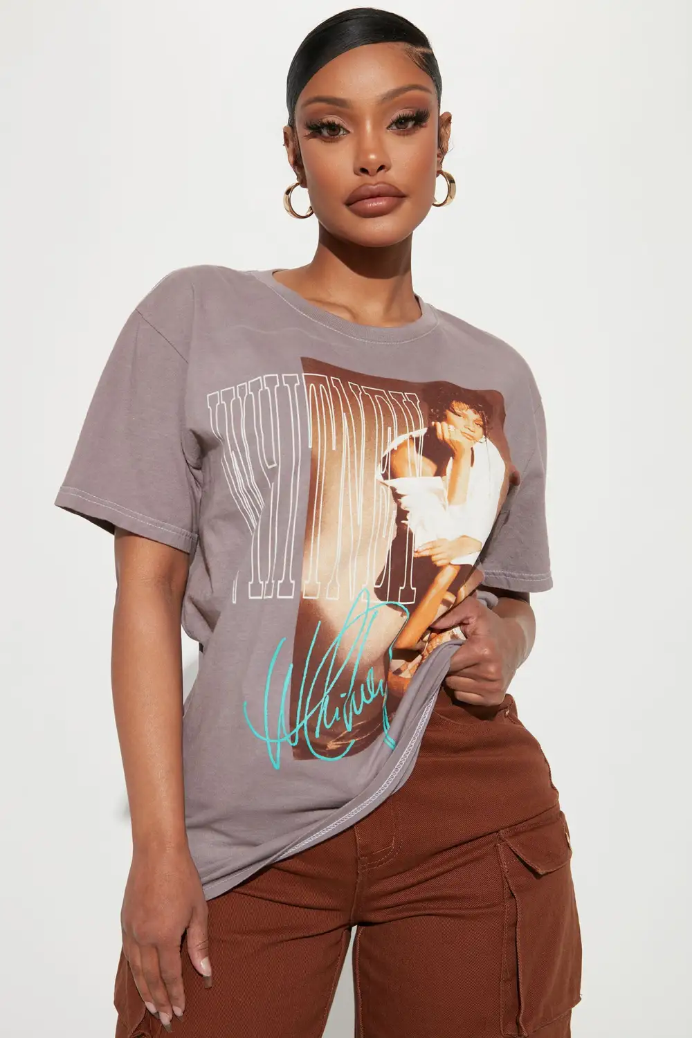 Whitney Houston Washed T-Shirt - Mocha