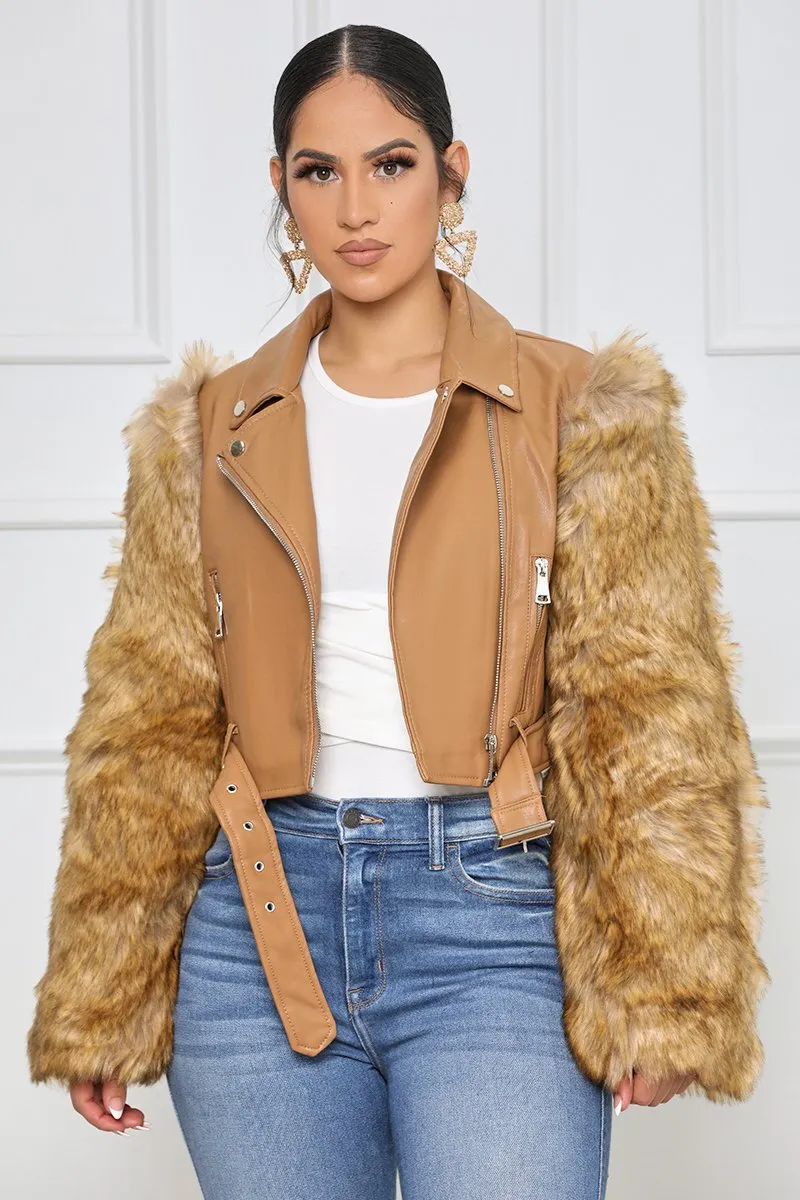 Artificial Fur & Leather Jacket Short Outerwear