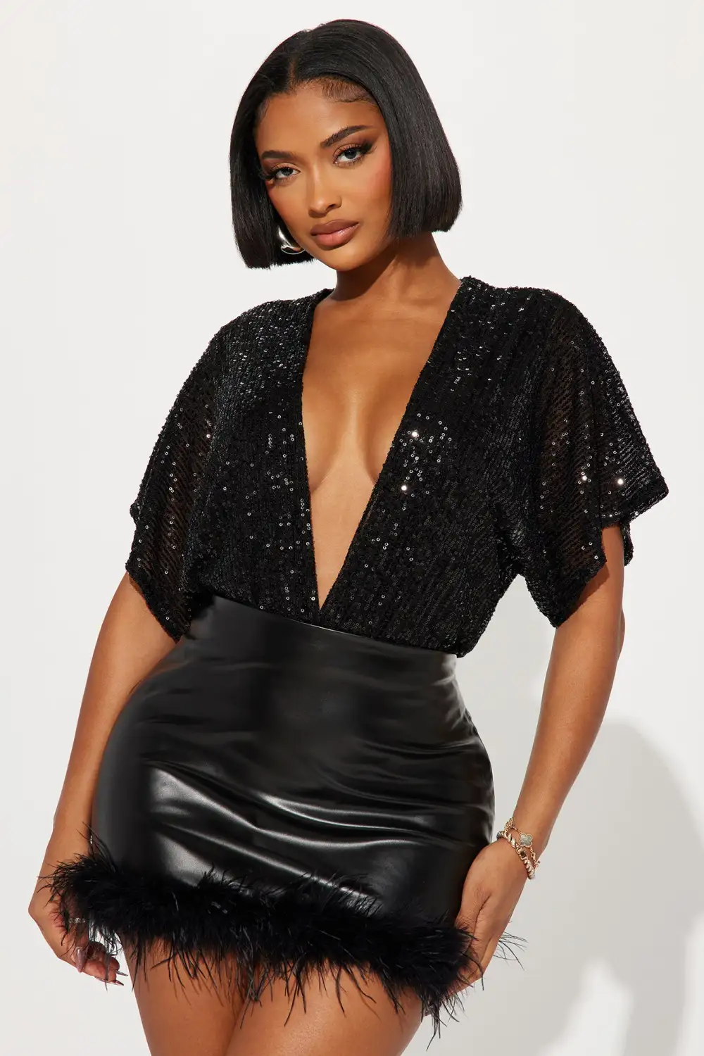 After Party Sequin Bodysuit - Black