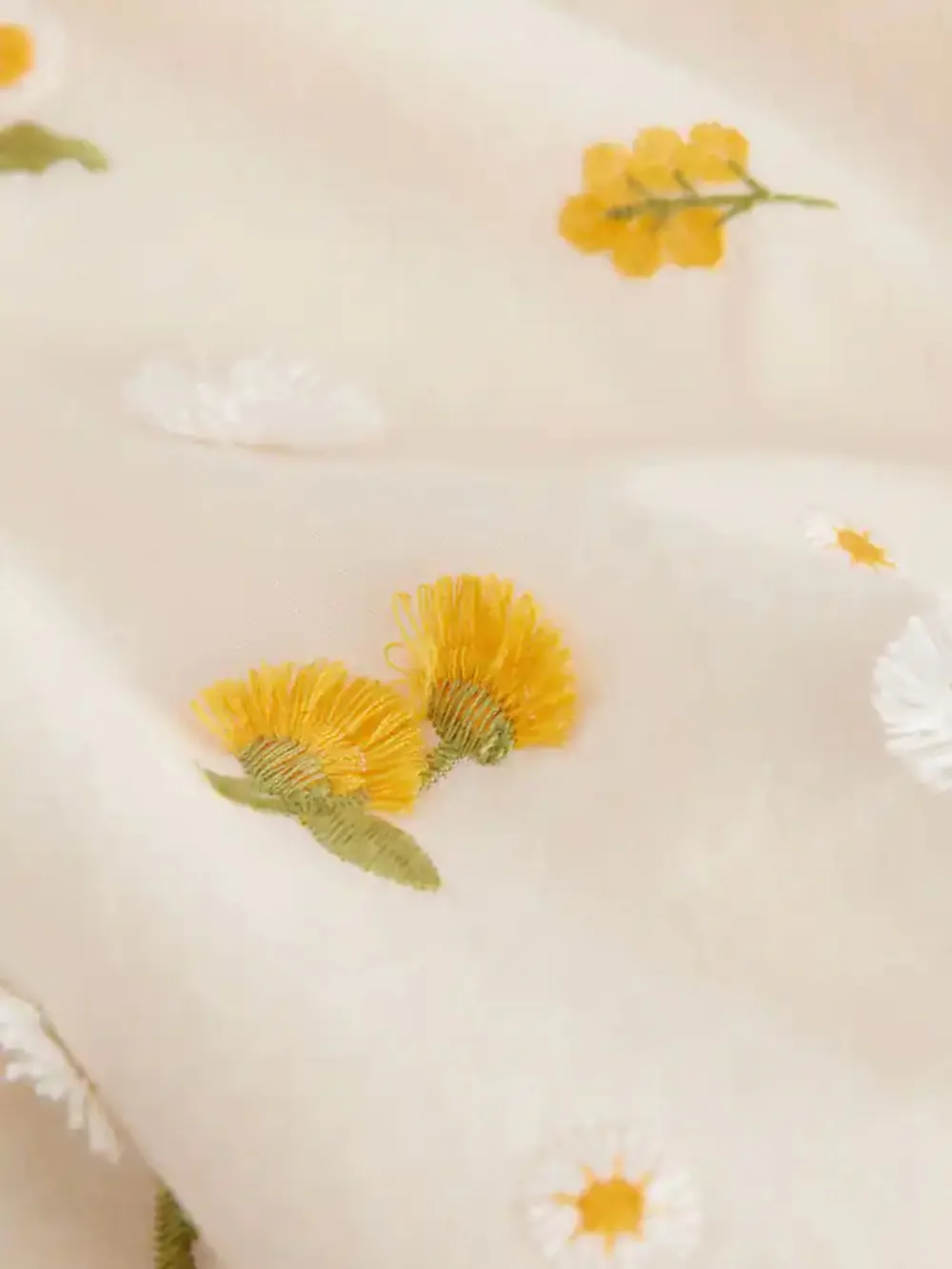 Summer Gentle Yellow Floral Embroidered Slim Dress