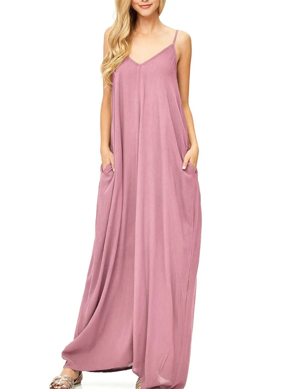 Solid Color V-Neck Maxi Dress
