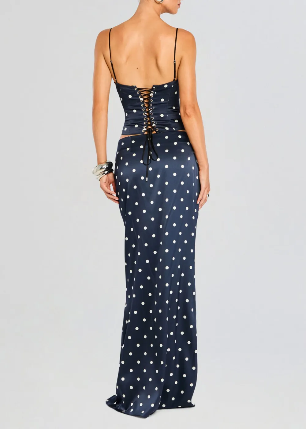 Navy Polka Dot Maxi Skirt